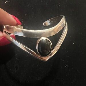 TAXCO STERLING SILVER BLACK ONYX CUFF BRACELET
